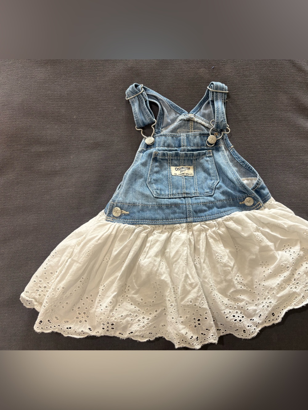 OshKosh B'gosh Blue Denim & White Eyelet Overall Dress